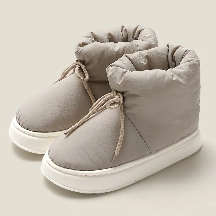 Botas De Tobillo Para Mujer Y Hombre Invierno Calientes Con Peluche Espesas Suela De EVA Zapatos De Casa Con Lazo Para Mujer - 1
