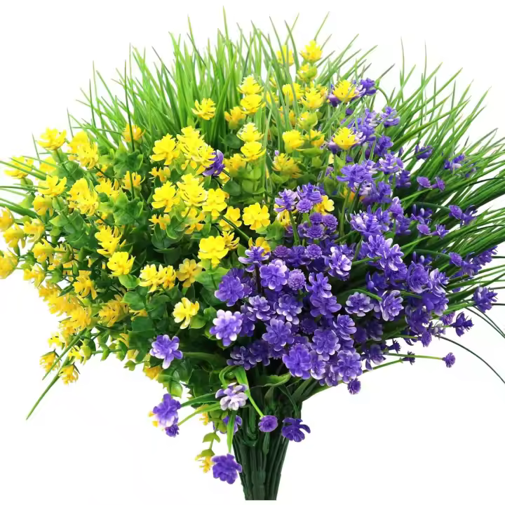 ramos de flores artificiales decorativas, 3 tipos de plástico resistente a los rayos UV, flores, arbustos de flores, plantas colgantes, plantas artificiales para el hogar, balcón, jardín al aire libre - 1