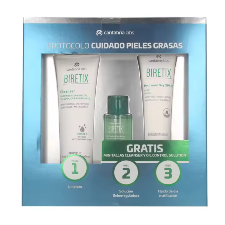Biretix Gel 75 ml + Regalo Oíl Control 30 ml y Biretix Hydramat Day Spf30 50 ml Pack - 1