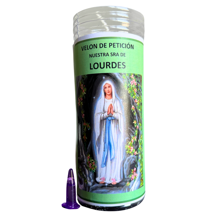 THE BUBBLE SHOP - Velón de Nuestra Señora de Lourdes para Protección, Salud y Gloria | Velón de Petición con Aceite Litúrgico y Oración de 3 Días de Duración Aproximada.
