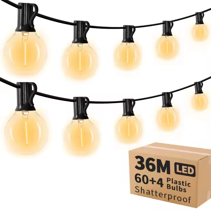 Cadena De Luces LED G40 36 M Exterior Con 64 Luces De Plástico Para Jardines Bodas Fiestas Terrazas Instalación Autónoma Impermeable - 1