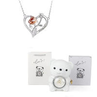 Collar Colgante De Corazón Con Zirconia Y Oso Flores Rosa Caja De Regalo De Lujo Joyería Romántica Para Fiesta De Navidad 2024 - details 7