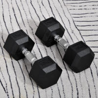 HOMCOM Juego de Mancuernas de 10kg con Barra de Conexión Metálica y Cabeza Hexagonal Juego de Pesas 20kg Total para Entrenamiento en Casa Gimnasio Oficina Negro y Plata - details 1
