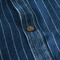 Camisa De Mezclilla Clásica Retro Para Hombre Con Mangas Largas Lavada De Talle Suelto Azul Tendencia plus Size Camisa Casual - details 6