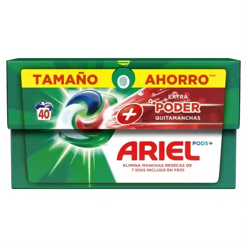 ARIEL PODS Todo en 1 Detergente Lavadora Líquido en Cápsulas/Pastillas, 40 Lavados, Más Poder Extra Quitamanchas, Limpieza Profunda - 1