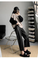 Pantalones De Cuero PU Para Mujer Alta Cintura Otoño Invierno Negro Rectos De Pierna Con Bolsillos De Longitud Del Tobillo - details 0
