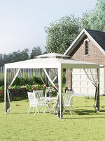 Carpa de Jardín 3x3 m Cenador con 4 Mosquiteras Laterales con Cremallera Techo de Ventilación y 8 Orificios de Drenaje Gazebo para Terraza Patio Exterior Beige - details 1