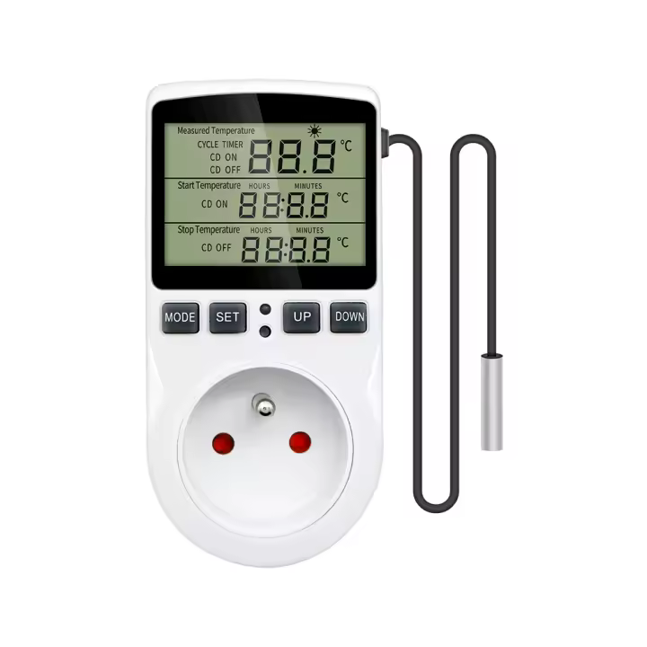 Tomacorriente Con Timer Y Termostato Digital 220V Controlador De Temperatura Enchufe Con Interruptor De Timer Para Calentamiento Y Refrigerramiento Sensor De Temperatura - 1