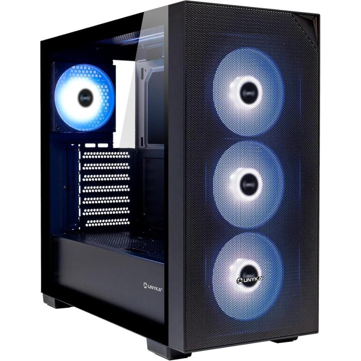 UNYKAch Chasis ATX REVELAT Mesh Black – Torre Gaming con 4 Ventiladores ARGB, USB 3.0 & USB C Gen2, Lateral de Cristal Templado, Soporta Tarjetas gráficas hasta 425 mm y refrigeración líquida 360 mm