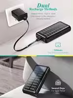 Powerbank Solar 30000Mah, cargador solar portátil de 30000 mAh, 2 puertos USB, panel de alta velocidad, batería externa, banco de energía solar portátil para iPhone, Android, para Xiaomi, Samsung, OPPO, Realme, Huawei, y otros modelos. Color Negro - details 3