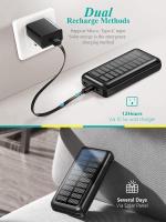 Powerbank Solar 30000Mah, cargador solar portátil de 30000 mAh, 2 puertos USB, panel de alta velocidad, batería externa, banco de energía solar portátil para iPhone, Android, para Xiaomi, Samsung, OPPO, Realme, Huawei, y otros modelos. Color Negro - details 3