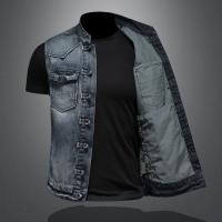 Chaleco De Mezclilla Casual Para Hombre Estilo 2025 Moda Elegante Color Sólido Con Hebilla Alta Calidad Boutique Todo Incluido - details 3