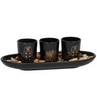 Set de Portavelas Gissed Decorativo con Base, Piedras Naturales y Diseño Elegante en Negro y Dorado - Ideal para Iluminación Ambiental en Hogar, Sala, Oficina o Eventos Especiales - details 2