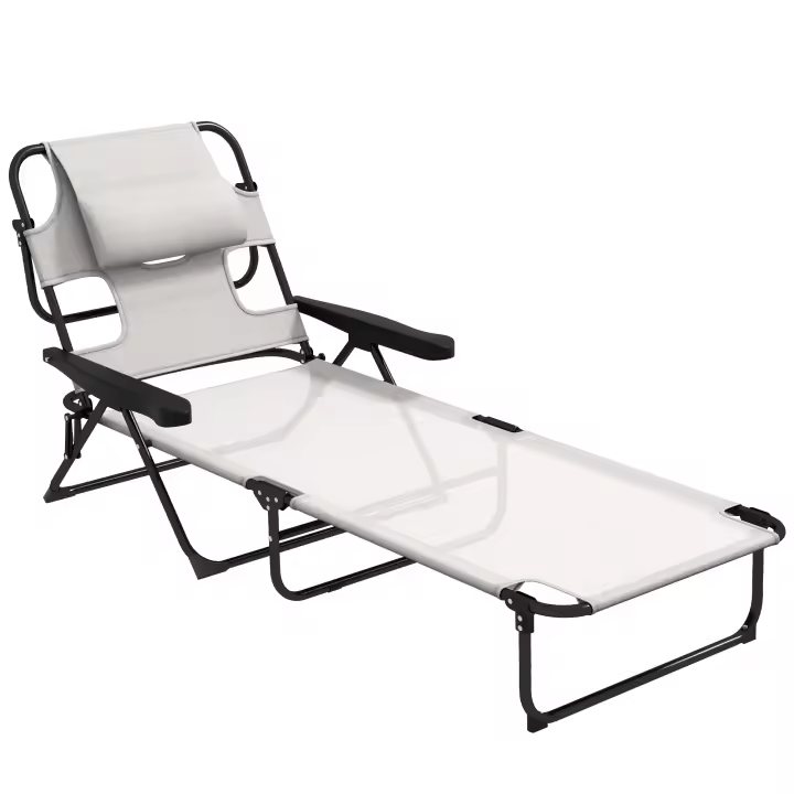 Outsunny Tumbona Plegable Tumbona de Jardín con Respaldo Ajustable en 4 Niveles Orificio de Lectura y Reposacabezas para Terraza Piscina 194x72x31 cm - 1