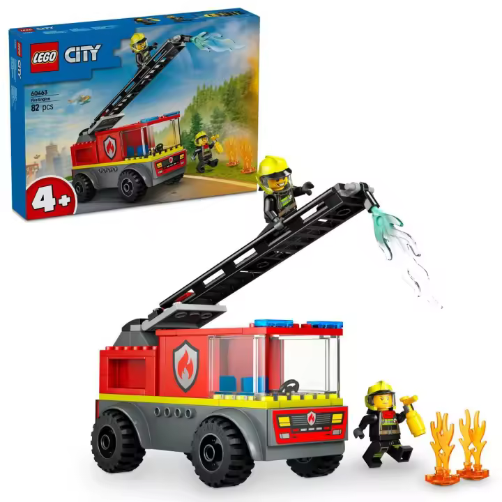 LEGO 60463 City Camión de Bomberos con Escalera, Vehículo de Juguete y 2 Minifiguras para el Juego de Rol, Juguetes Educativos para Niños y Niñas de 4 Años o Más, Regalo de Cumpleaños Infantil - 1