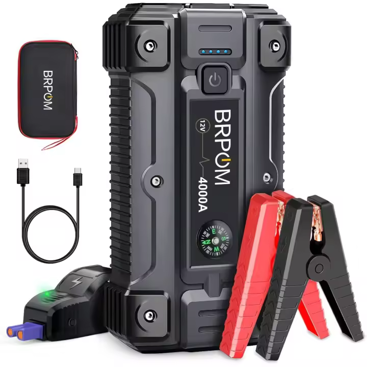 Arrancador de Coches Portátil BRPOM BM501 4000A para Todo Gasolina o 10L de Diésel con Cables Inteligentes, Salida QC3.0 y Espera Larga - 1