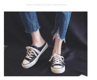 Zapatillas Planas De Lona Para Mujer Media Caña Con Cordones Moda Otoño Negro Blanco Suela Baja Punta Redonda Zapatos Casuales - details 12