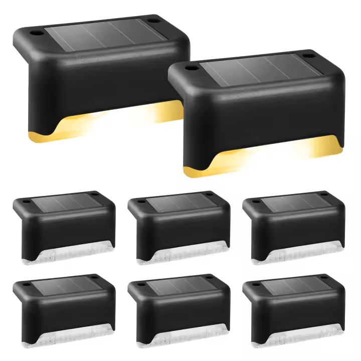 Paquete de 8 Luces Solares para terroza, impermeable, para Exterior, para Escaleras, Escalones, Cercas, patios y entradas de vehículos (Negro, Blanco Caliente) - 1