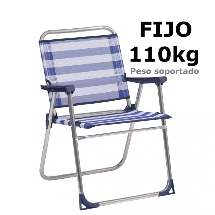 Silla plegable de playa de aluminio,Silla Playa FIJO,Peso soportado máximo 110KG,Color Rayas Azules Y Blancas,cm,fespu - 1