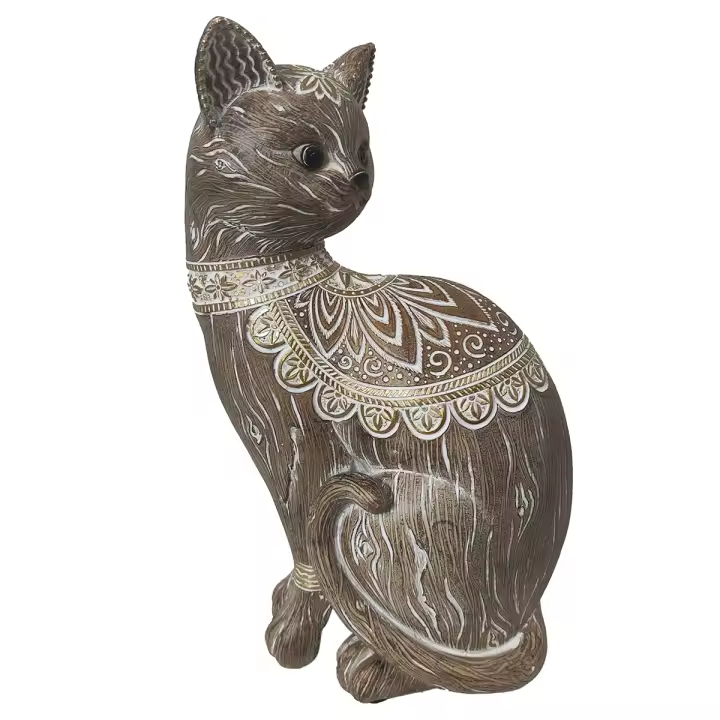 CAPRILO REGALOS & DECORACIÓN Figura Decorativa Étnica de Resina "Gato. Adornos y Esculturas. Animales. Regalos Originales. Decoración Hogar. 15 x 9,50 x 24 cm. - 1