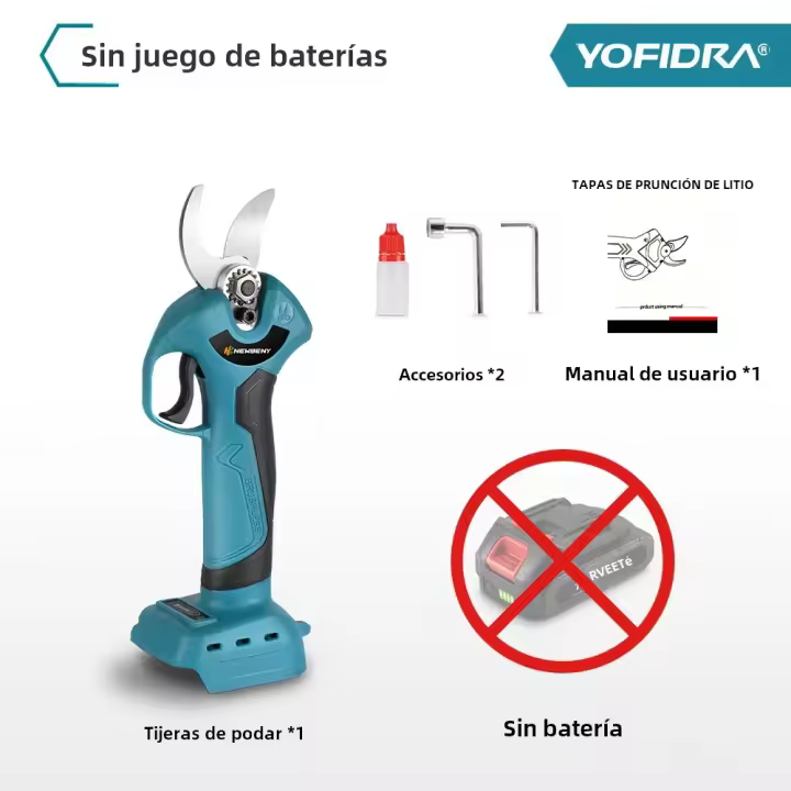 Podadora Eléctrica Inalámbrica De 45mm Con Motor Brushless 4 Velocidades Para Podar Olivos Y Arbustos Con Batería 21V 18V - 1