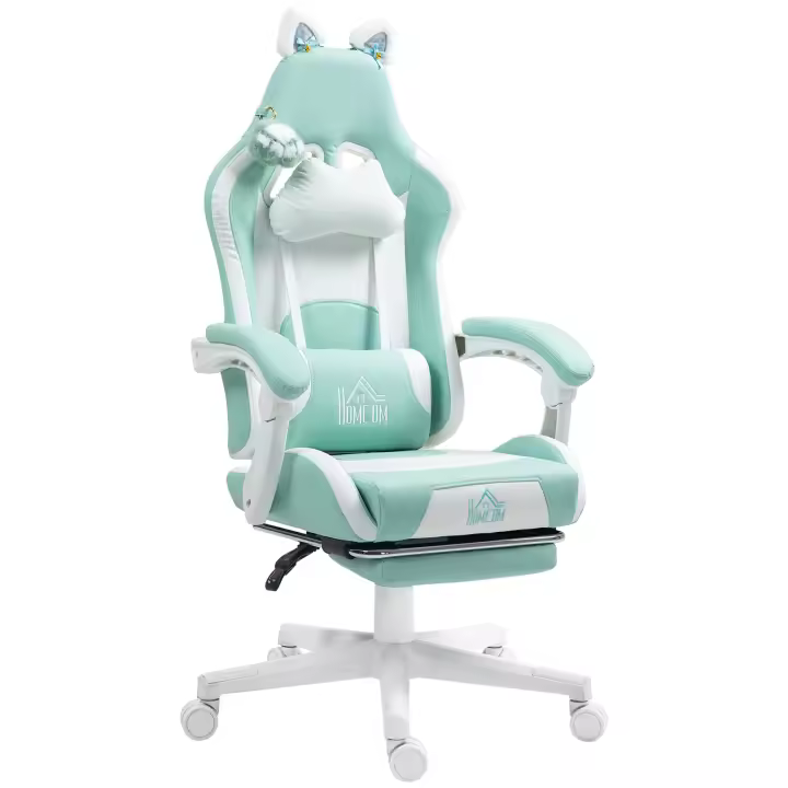 HOMCOM Silla Gaming con Orejas Silla Gamer Reclinable con Altura Ajustable Reposapiés Retráctil Soporte Lumbar y Reposacabezas Desmontable Silla para Oficina Estudio - 1