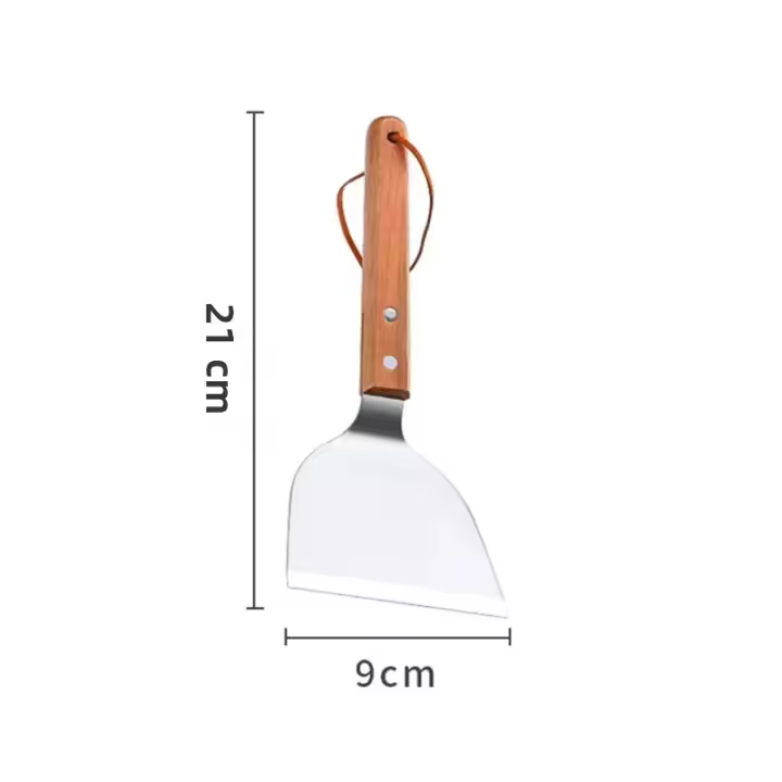 Cuchara De Teppanyaki De Acero Inoxidable Con Mango De Madera Antideslizante Para Pescado Y Panqueques Utensilios De Cocina - 1
