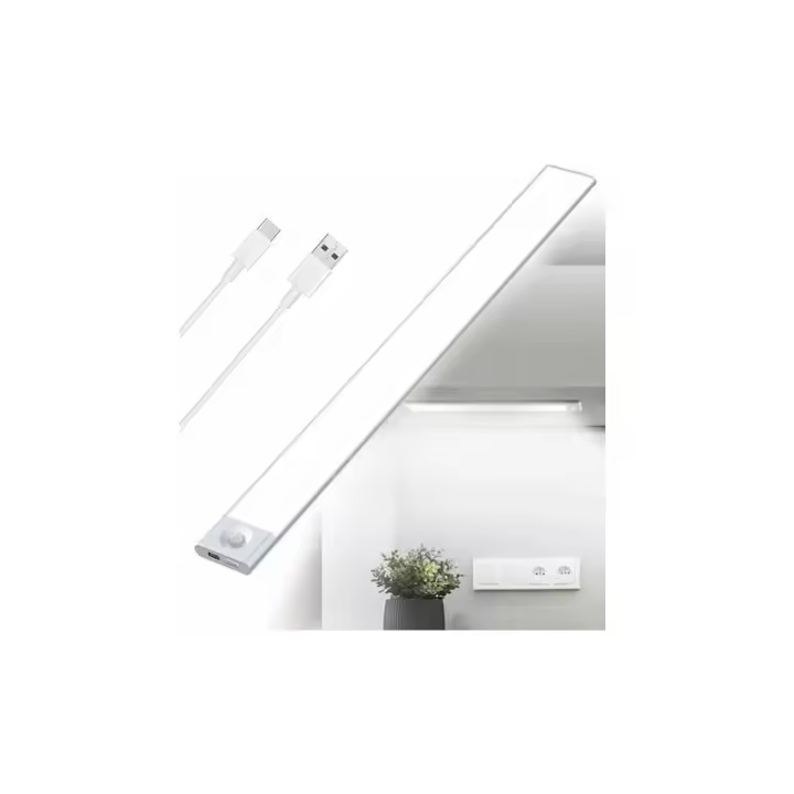 Tira de luces LED recargable por USB para debajo de gabinetes de cocina - 40 cm - 2500 mAh - Luz de armario con sensor de movimiento - Barra LED inalámbrica recargable - Luz con sensor PIR a batería para escaleras y armarios interiores - 1