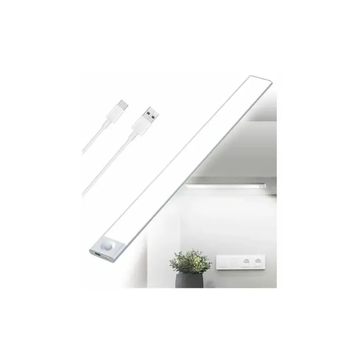 Tira de luces LED recargable por USB para debajo de gabinetes de cocina - 40 cm - 2500 mAh - Luz de armario con sensor de movimiento - Barra LED inalámbrica recargable - Luz con sensor PIR a batería para escaleras y armarios interiores - 1