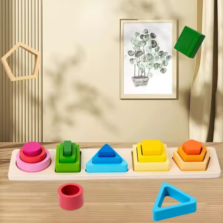 Juguetes De Madera Montessori Para Bebés Sorteo Y Pila De Formas Y Colores Juego De Enseñanza Temprana Para Niños De 1 a 6 Años - 1