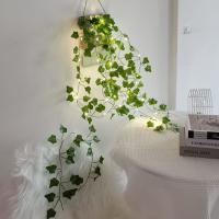 Cadena De Luces LED 2 Metros Hojas Verdes Artificiales Para Decoración De Jardín Boda Fiesta Colgantes En Casa - details 3