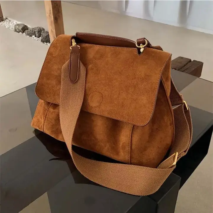 Bolso De Hombro Mujer Yogodlns Otoño Invierno De Poliéster Y Cuero PU Con Capa De Fleeces Gran Capacidad Retro Cruzado Y Mensajero - 1