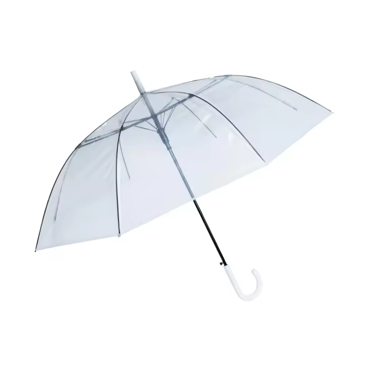 J.S ONDO paraguas largo transparente 8 varillas,ANTIVIENTO, en forma de campana con su apuerta automatica,COLOR BLANCO - 1