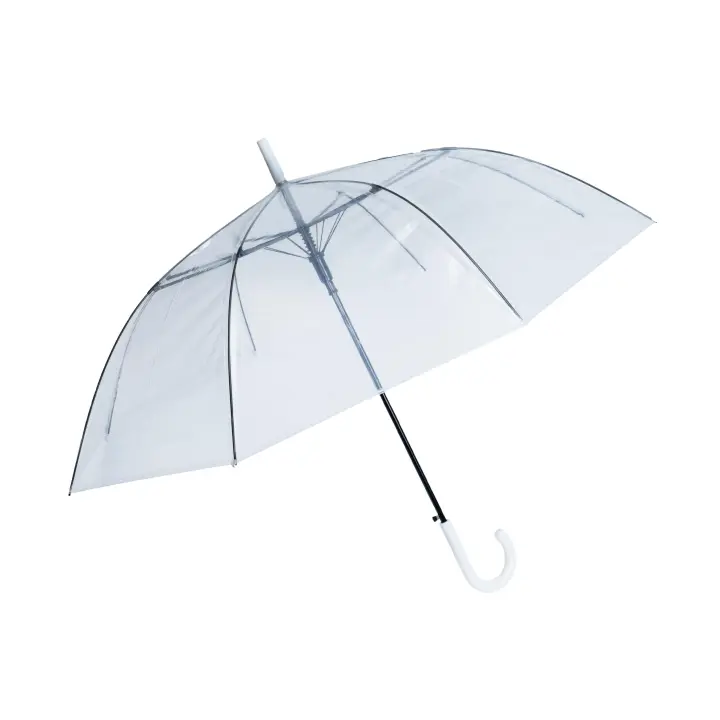 J.S ONDO paraguas largo transparente 8 varillas,ANTIVIENTO, en forma de campana con su apuerta automatica,COLOR BLANCO - 1