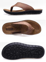 Zapatillas De Verano Para Hombre Sandalias De Cuero Genuino Antideslizantes Planas Flip Flops Calzado De Vacaciones Para Exteriores Negro Caqui - details 3