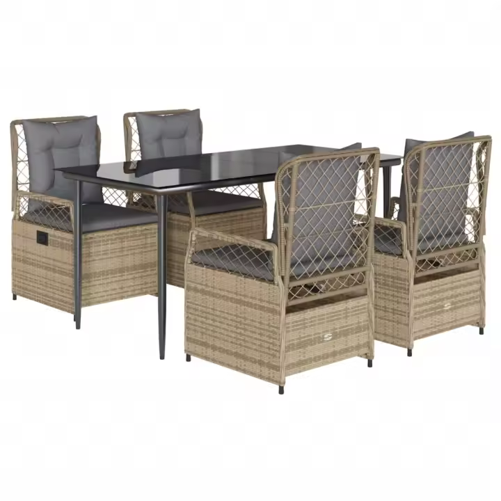 vidaXL Set comedor de jardín 5 pzas con cojines ratán sintético beige - 1