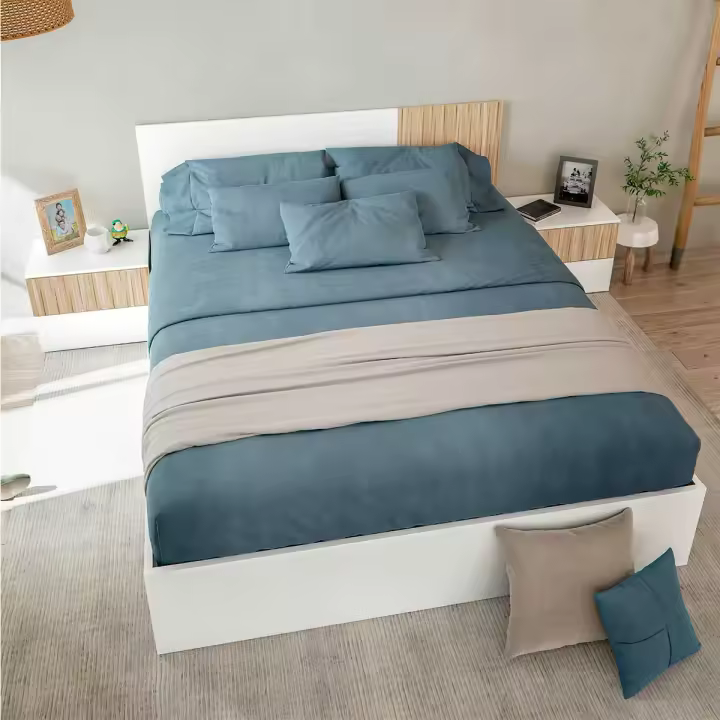 Conjunto Ethna cabecero + 2 mesitas de noche blanco/natural 266 cm - 1
