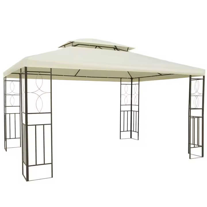 Outsunny Cenador de Jardín 3x4m Pabellón para Exterior con Doble Techo de Ventilación y 4 columnas de acero Estable para Fiestas Eventos Patio Crema - 1