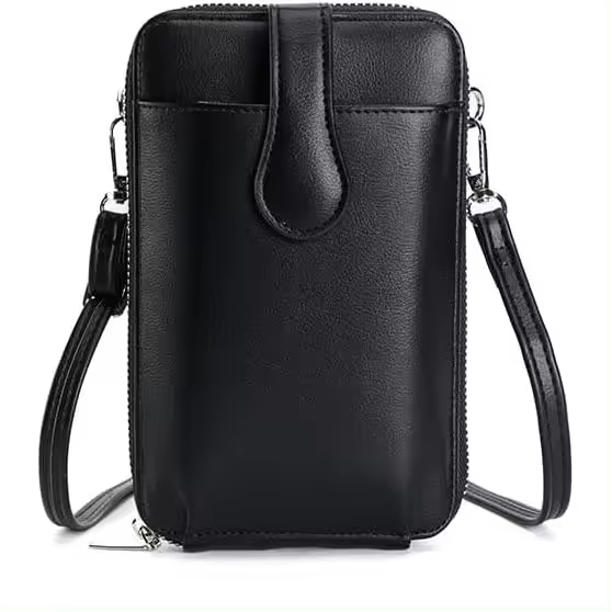 Bolsos cruzados Pequeños para Mujer, Cartera de cuero sintético para teléfono, monederos Pequeños para Mujer, Monedero para Celular, Negro - 1