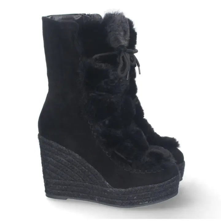 PuntoSalao Botas de cuña en yute y pelo estilo australianas mujer color negro - 1