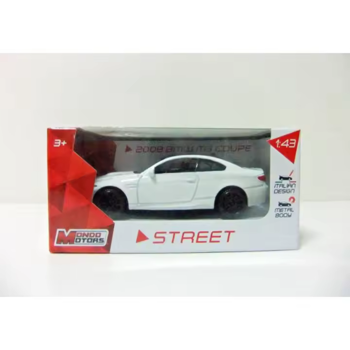 MONDO MOTORS STREET - 2008 BMW M3 COUPÉ - Escala 1:43 - Coche deportivo - Color blanco - Juguete creativo - Coleccionable - Edad recomendada mayores de 8 años - 1
