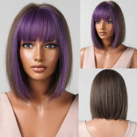 Pelucas Sintéticas De Ombre Negro Marrón Con Flequillo Textura Ondulada Resistente Al Calor Para Fiestas Y Cosplay Peluca Médium Para Mujeres Afro - details 16