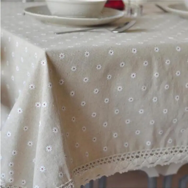 Mantel con Borlas y Estampado de Margaritas Chic - Mezcla de Lino, Cuadrado, Hecho a Mano para Picnics y Fiestas Festivas, Perfecto para Decoración del Hogar - 1