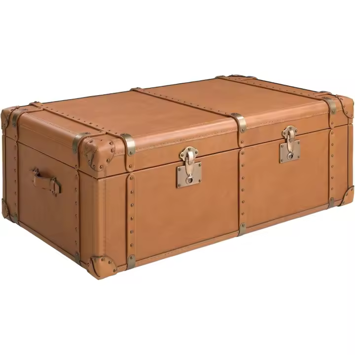 Ángel Cerdá - Baúl de Diseño Moderno en Piel Marrón - Estructura Robusta y Gran Almacenaje - Toque Elegante con Detalles Dorados - Diseño Moderno - Materiales Resistentes - 126 x 74 x 46 cm - 1