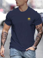 Camiseta De Algodón 100% Para Hombre Verano Estampado De Corona KING Cuello Redondo Manga Corta Casual Cómoda Transpirable - details 8