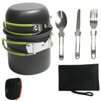 Inuitz Set de cocina antiadherente plegable, incluye 2 cazos, 1 tenedor, 1 cuchara, 1 tenedor, fabricado en aluminio, bolsa con zip para mejor transporte, ideal para actividades outdoor - details 0