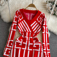 Vestido YuooMuoo Para Mujer Elegante Bodycon De Encaje Geométrico Con Manga Larga Estilo Y2K Para Otoño E Invierno Vestido De Oficina - details 4