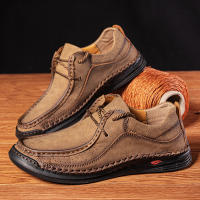 Zapatos De Cuero Hechos a Mano Para Hombre Casual Zapatillas Diseño Cómodo Zapato De Negocios Mocasines Con Cordones Material De Suela De Goma - details 5