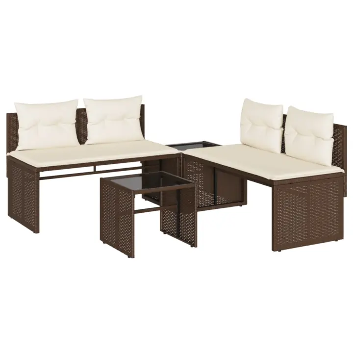 vidaXL Set de sofás de jardín 4 pzas y cojines ratán sintético marrón - 1