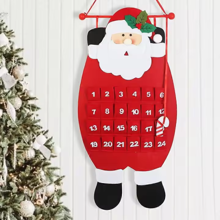 Christmas Advent Wall Calendar Christmas Felt Christmas Countdown Calendar with 24 Pockets for Kids Gifts Wall Door Hanging Christmas Home - 1